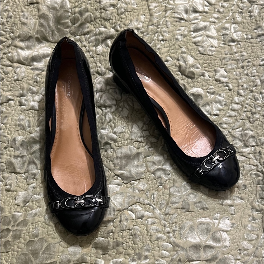 Coach Black Patent Shoes with Silver Detail